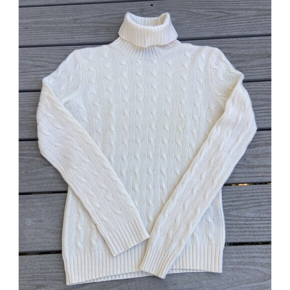 Ralph Lauren Black Label Women’s L Cashmere Ivory Turtleneck Cable Knit Sweater - Picture 1 of 16